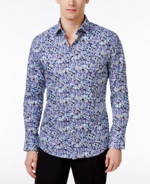 Tallia Men's Slim-fit Purple/white Floral Cotton Dress Shirt