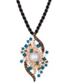 Le Vian Crazy Collection Cultured Freshwater Pearl (9mm) & Multi-gemstone (2-5/8 Ct. T.w.) Silk Cord 18 Pendant Necklace In 14k Rose Gold