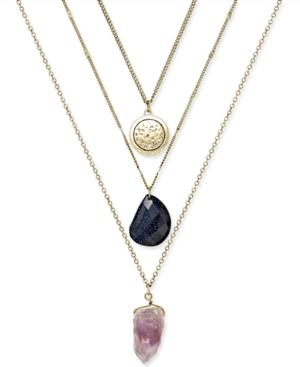 Inspired Life Gold-tone Metal Disc And Stone Layer Pendant Necklace