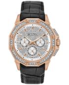 Bulova Men's Crystal-accent Black Leather Strap Watch 43mm 98c125