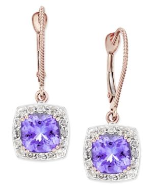 Tanzanite (3-1/5 Ct. T.w.) And Diamond (1/2 Ct. T.w.) Square Halo Drop Earrings In 14k Rose Gold