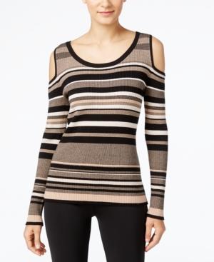 Eci Striped Cold-shoulder Sweater