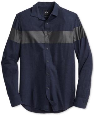 Armani Exchange Men's Single Stripe Mixed Media Shirt
