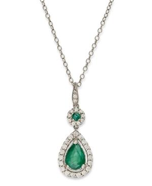 14k White Gold Necklace, Sapphire (1-1/3 Ct. T.w.) And Diamond (1/4 Ct. T.w.) Drop Pendant Also Available In Emerald)
