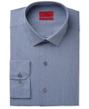 Alfani Men's Fitted Performance Indigo Blue Hairline-stripe Dress Shirt, Only At Macy's