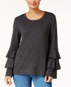 Style & Co Scoop-neck Tiered-sleeve Sweatshirt, Created For Macy's