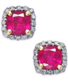 Ruby (1-1/2 Ct. T.w.) And Diamond (1/10 Ct. T.w.) Stud Earrings In 14k Gold