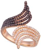 Cubic Zirconia Bypass Ring In 14k Rose Gold-plated Sterling Silver
