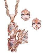 Charter Club Rose Gold-tone Wrapped Crystal Pendant Necklace & Stud Earrings