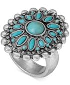 Lucky Brand Silver-tone Blue Stone Blossom Statement Ring