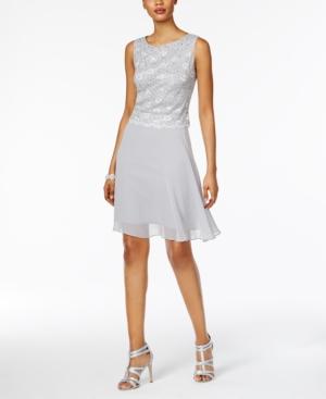 Connected Petite Sequined Lace A-line Dress