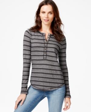 Lucky Brand Striped Geometric-print Thermal Top