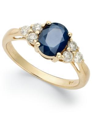 14k Gold Ring, Sapphire (1-1/2 Ct. T.w.) And Diamond (1/3 Ct. T.w.) Oval Ring