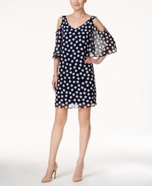 Connected Polka-dot Cold-shoulder Shift Dress