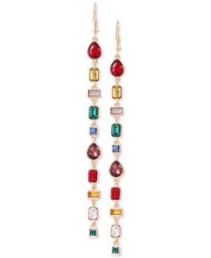 Guess Gold-tone Multicolor Crystal Linear Drop Earrings