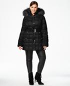 Betsey Johnson Plus Faux-fur-trim Quilted Belted Puffer Coat