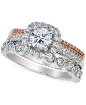 Freestyle Diamond Halo Bridal Set (1-1/2 Ct. T.w.) In 14k White And Rose Gold