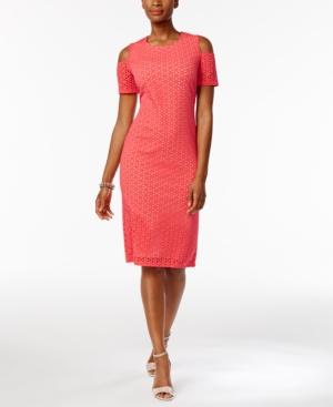 Ronni Nicole Perforated Cold-shoulder Sheath Dress