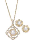 Charter Club Gold-tone Pave & Imitation Pearl Pendant Necklace And Stud Earrings