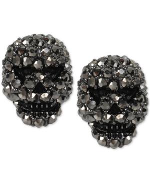 Betsey Johnson Hematite-tone Crystal Skull Stud Earrings
