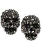 Betsey Johnson Hematite-tone Crystal Skull Stud Earrings