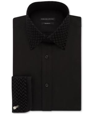 Sean John Men's Classic/regular Fit Black Velvet Contrast French Cuff Dress Shirt