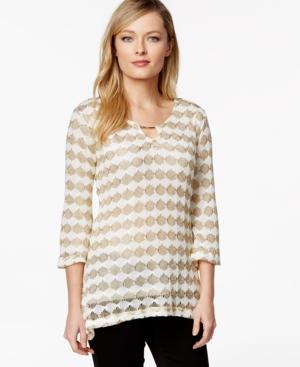 Jm Collection Printed Keyhole Top