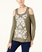 I.n.c. Embroidered Cold-shoulder Top, Created For Macy's