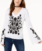 I.n.c. Embroidered Bell-sleeve Sweater, Created For Macy's