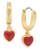 Lily Nily Children's 18k Gold Over Sterling Silver Earrings, Red Enamel Heart Drop Hoop Earrings
