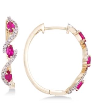Rare Featuring Gemfields Certified Ruby (5/8 Ct. T.w.) And Diamond (1/5 Ct. T.w.) Hoop Earrings In 14k Gold, Only At Macy's