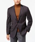 Vince Camuto Men's Slim-fit Gray/brown/blue Multi-plaid Wool Sport Coat