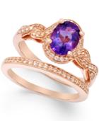 Amethyst (1 Ct. T.w.) And White Topaz Accent Ring Set In 14k Rose Gold Vermeil