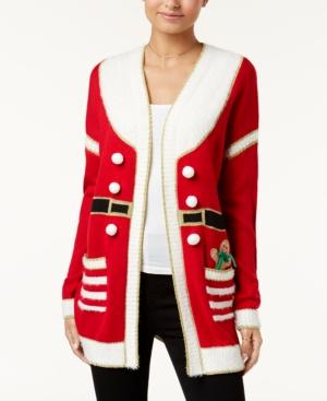 Hooked Up By Iot Juniors' Holiday Printed Cardigan