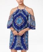 City Studios Juniors' Printed Cold-shoulder Halter Dress