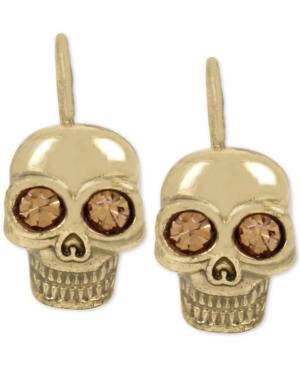 Betsey Johnson Gold-tone Crystal Eye Skull Drop Earrings