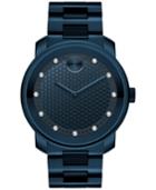 Movado Men's Swiss Bold Diamond-accent Blue Stainless Steel Bracelet Watch 43mm 3600450
