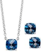 Sterling Silver Jewelry Set, London Blue Topaz Cushion-cut Pendant And Earrings Set (7-1/2 Ct. T.w.)