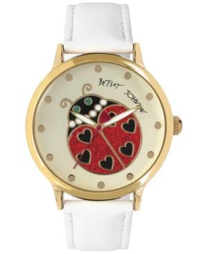 Betsey Johnson Women's White Faux Leather Strap Watch 42mm Bj00496-43