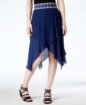 Bcx Juniors' Crocheted-trim Asymmetrical-hem Skirt