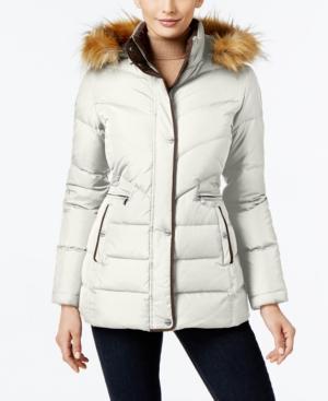 Larry Levine Faux-fur-trim Hooded Down Coat