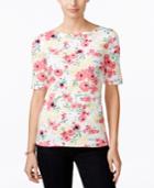 Charter Club Pima Cotton Elbow-sleeve Tee, Floral Print
