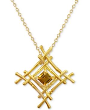 Kesi Jewels Citrine Woven Bamboo 16 Pendant Necklace (1-1/4 Ct. T.w.) In 18k Gold-plated Silver