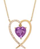 Amethyst (1-1/10 Ct. T.w.) And Diamond Accent Heart Pendant Necklace In 14k Gold