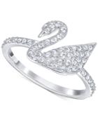 Swarovski Silver-tone Crystal Swan Logo Ring