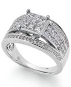 Diamond Square Cluster Multi-row Engagement Ring (1 Ct. T.w.) In 14k White Gold