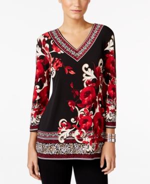 Jm Collection Mixed-print V-neck Top, Only At Macy's