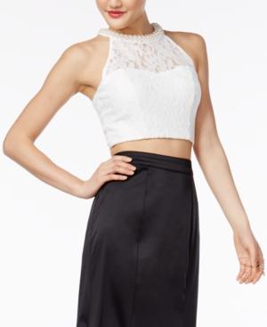 Speechless Juniors' Embellished Neck Lace Crop Top