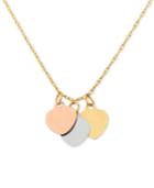 Tri-tone Triple Heart Pendant Necklace In 14k Yellow, White And Rose Gold