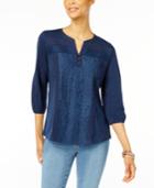 Style & Co Mixed-lace Peasant Blouse, Only At Macy's